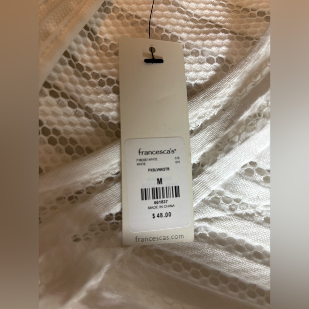 Francesca’s White Cami V-Neck Stripe Lace Illusion Waist Dress - Picture 10 of 11